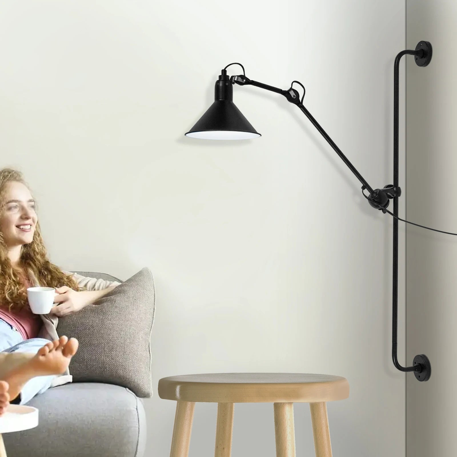 Iron Swing Arm Wall Lamp,Black Wall Lighting Wall Mount Lighting 3-8 m² for Bedroom,Living Room