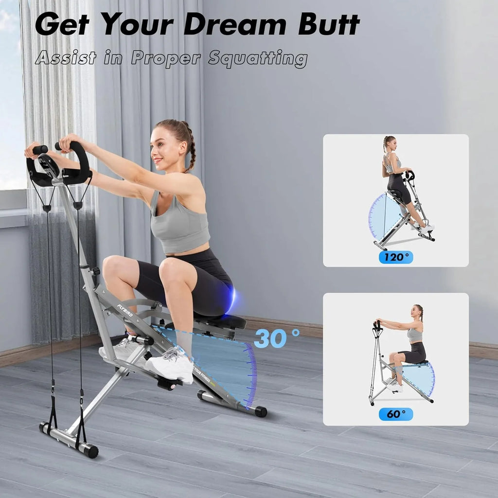FLYBIRD Squat Machine,Ride Rowing Machine for Glute Core Legs Cardio Exercise,4 Adjustable Resistance Levels,Foldable&Easy Setup