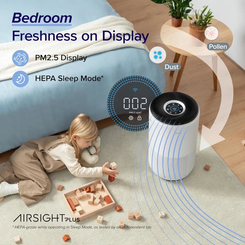 Large Room Air Purifier Up to 1733 ft², HEPA Sleep Mode, Auto Mode, Smart WiFi, 3-in-1 Filter for Pet Allergy Smoke Dust