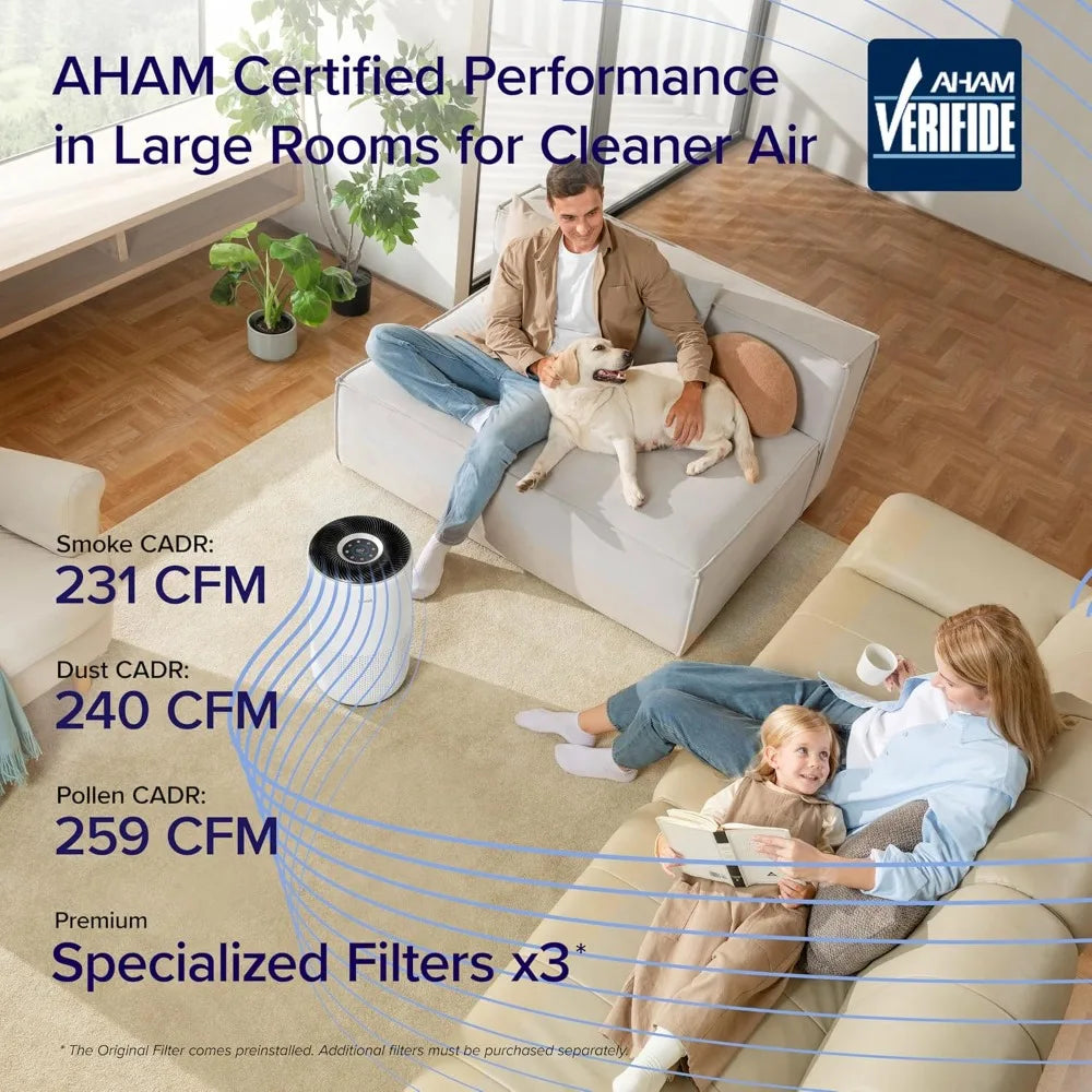 Large Room Air Purifier Up to 1733 ft², HEPA Sleep Mode, Auto Mode, Smart WiFi, 3-in-1 Filter for Pet Allergy Smoke Dust