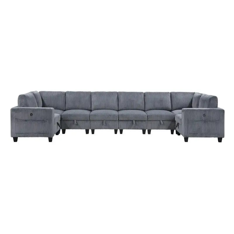 8-Piece Modular Sectional Sofa with Storage Seats, Side Pockets, Charging Ports, Dark Gray Corduroy Fabric, Modern Living Room