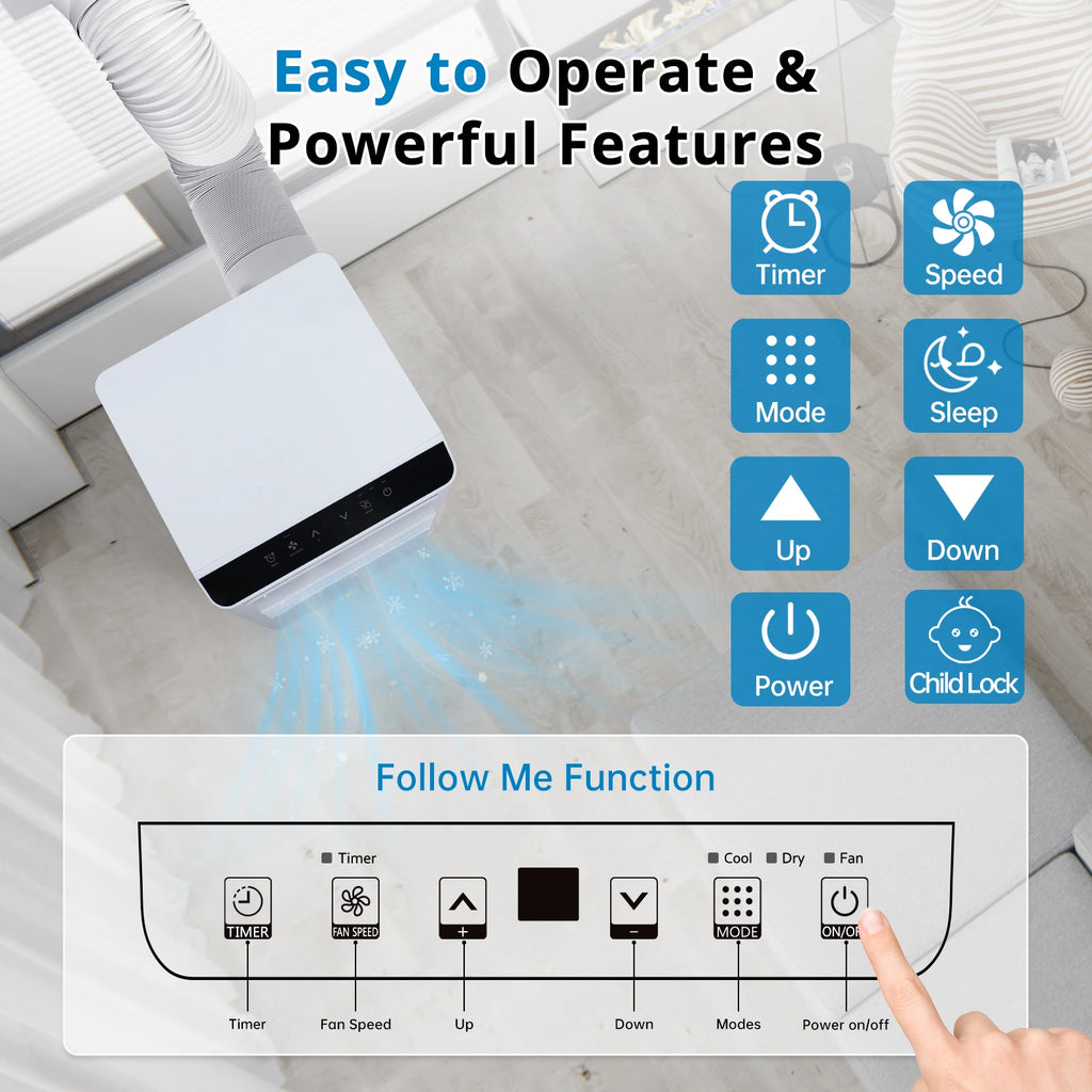 8000 BTU Portable Air Conditioners Portable AC Unit with Remote, Digital Display/24Hrs Timer/Installation Kit for Home/Office/Do