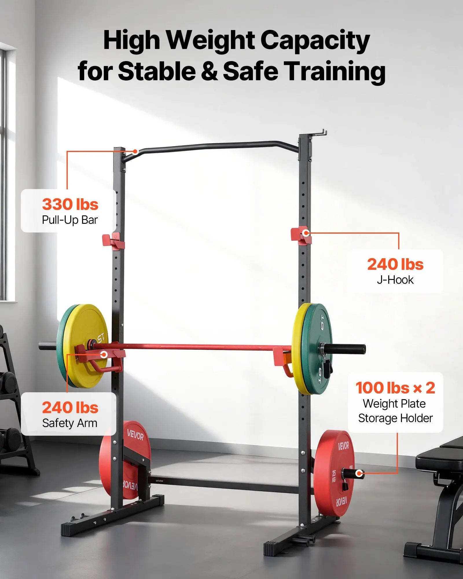 Power Cage Squat Rack, Multifunctional Power Rack Home Gym, 1000LBS Strength Training Workout Equipment with 4 Band Pegs,