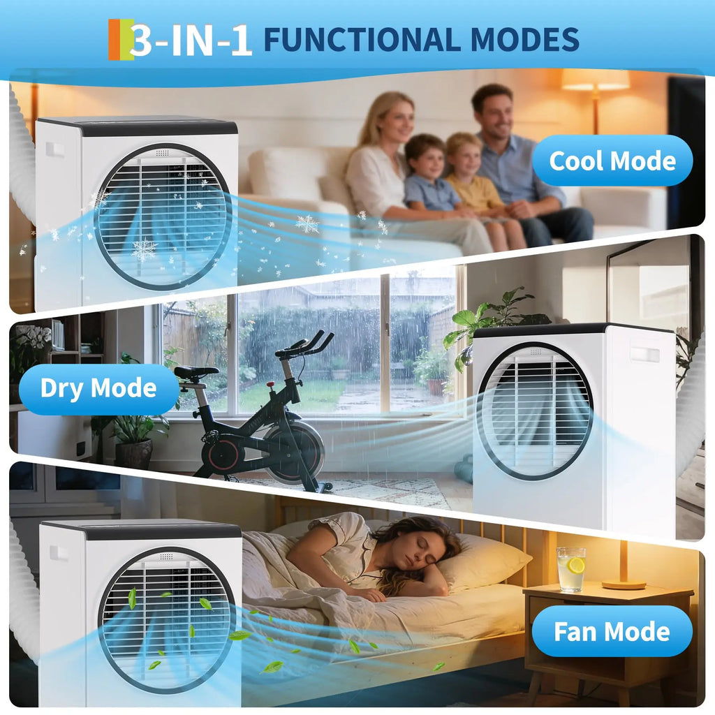 Quiet 8000 BTU Portable AC Unit For Bedroom, 3 In 1 Air Conditioner With Dehumidifier Fan, Remote Timer For 350 Sq Ft