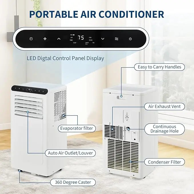 8000 BTU Portable Air Conditioner, Quiet 3-in-1 Indoor AC Combining Cooling, Dehumidification, 24H Timer,Complete Window Kit