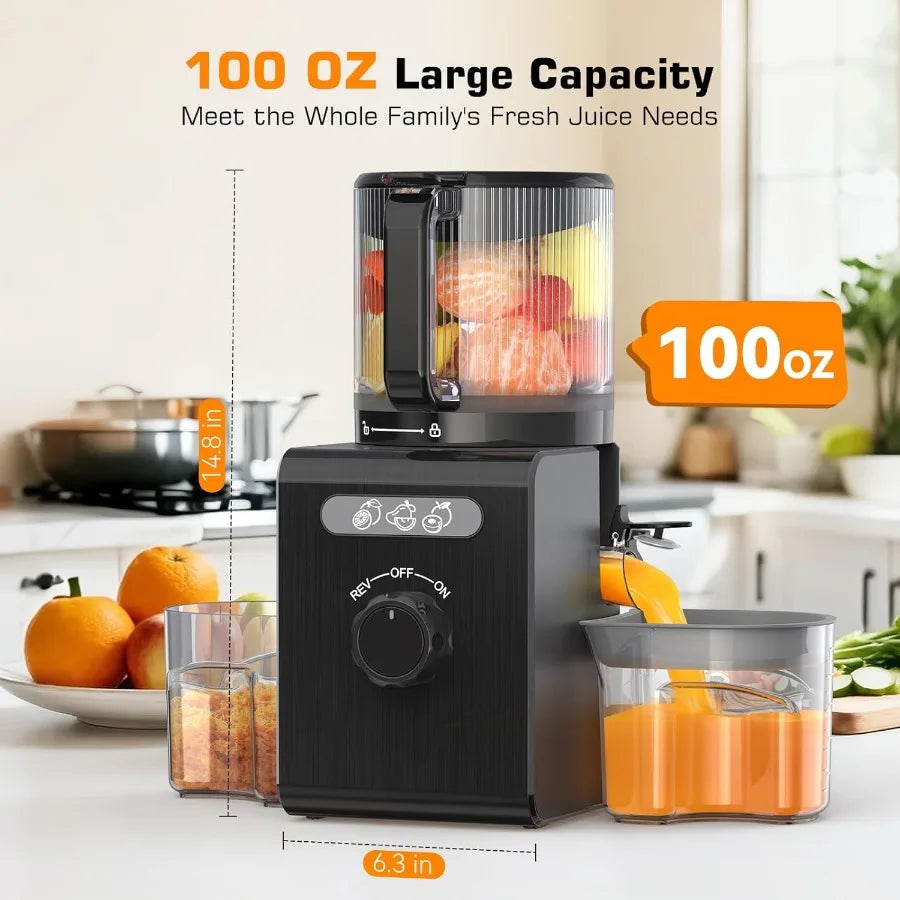 Cold Press Juicer Machines with 6.5 Large Feed Chute for Whole Vegetables Fruits High Juice Yield Black