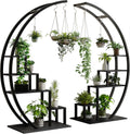 5-Tier Tall Metal Plant Stand, Half Moon Flower Pot Shelf - Multi-Level Indoor & Outdoor Corner Display Rack with Hanging