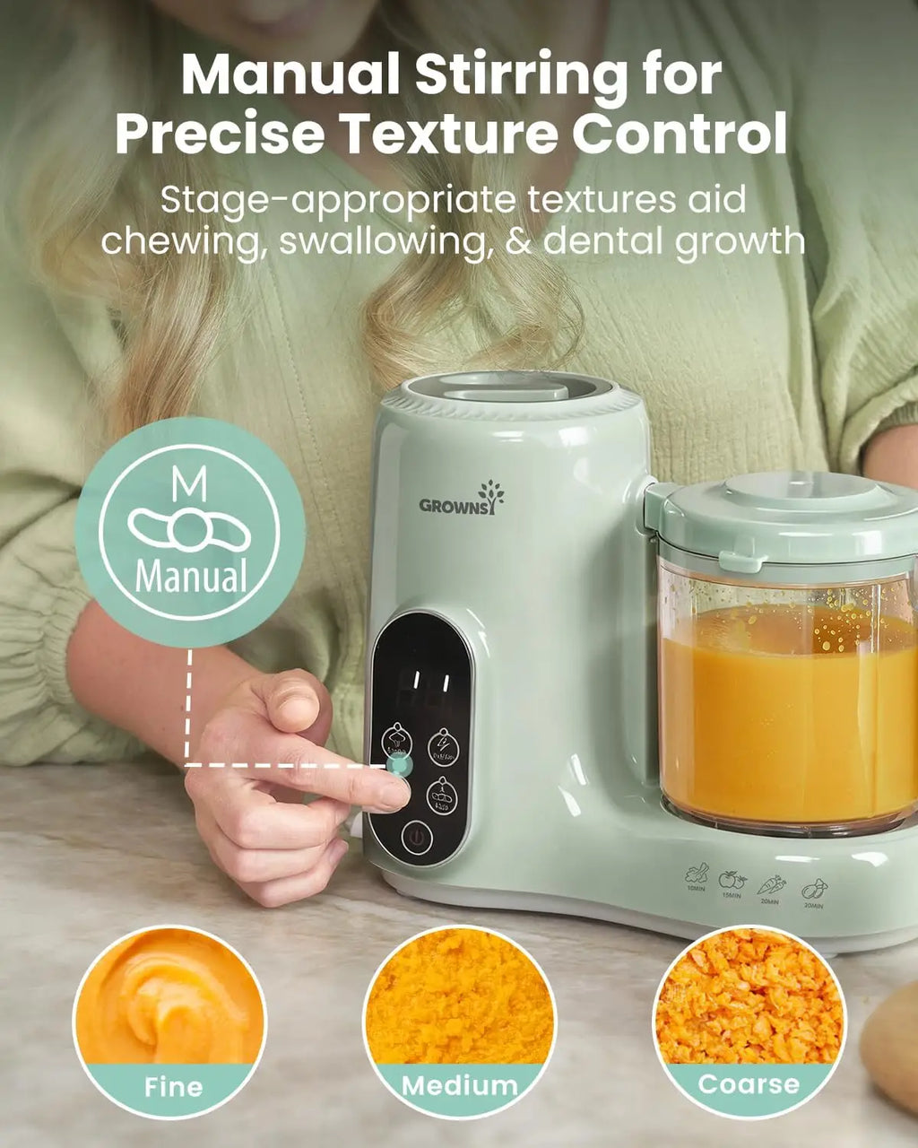 Baby Food Maker Steamer and Blender Combo, Auto Cooking & Sterilizing, 2 Mixing Modes, BPA-Free Tritan, Green