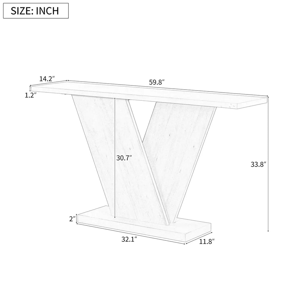 V-Shaped Base Console Table Natural Wood Veneer Entryway Hallway Living Room 59.8" W X 14.2" D X 33.8" H, Customized