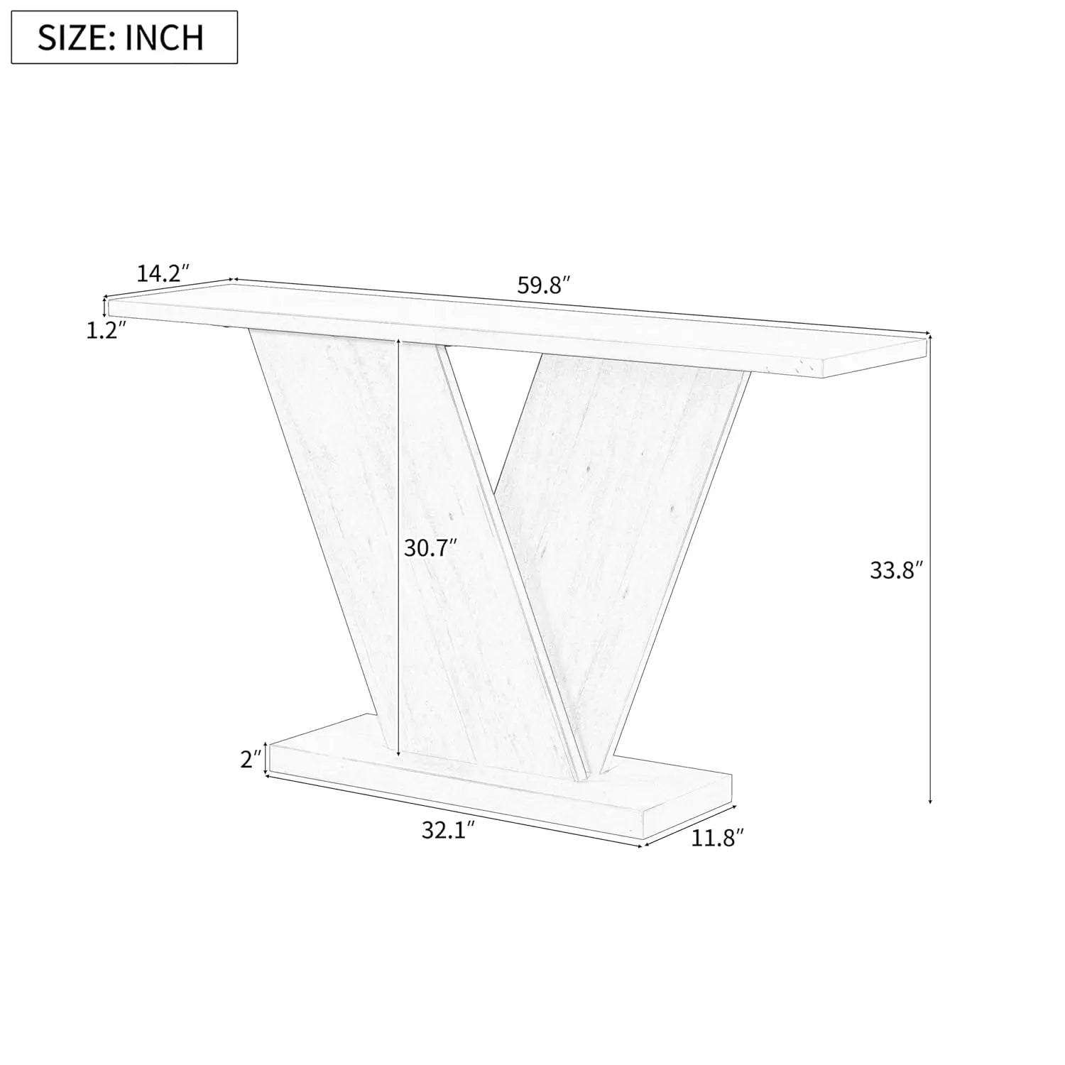 V-Shaped Base Console Table Natural Wood Veneer Entryway Hallway Living Room 59.8" W X 14.2" D X 33.8" H, Customized