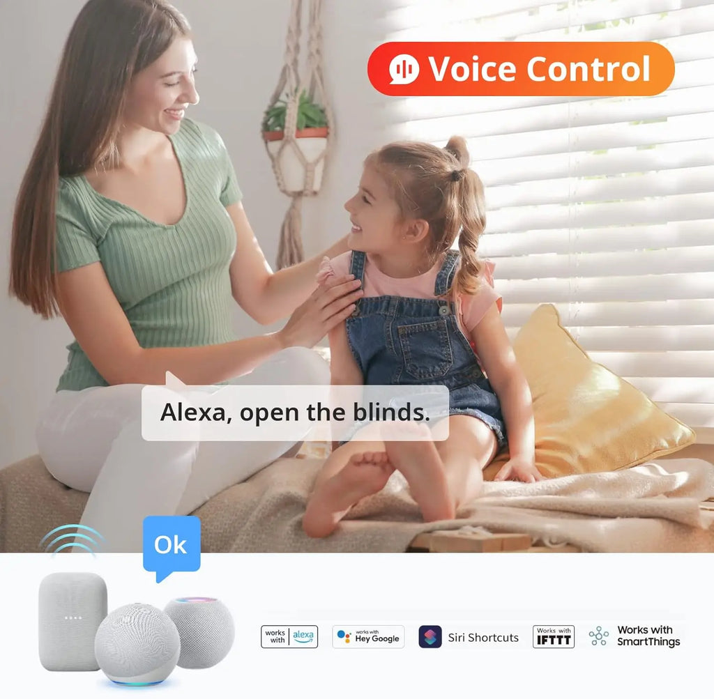 Smart Electric Motorized Blinds Kit with WiFi Remote, Solar Powered, Alexa/Google/Siri Compatible, Light Sensing & Group Control