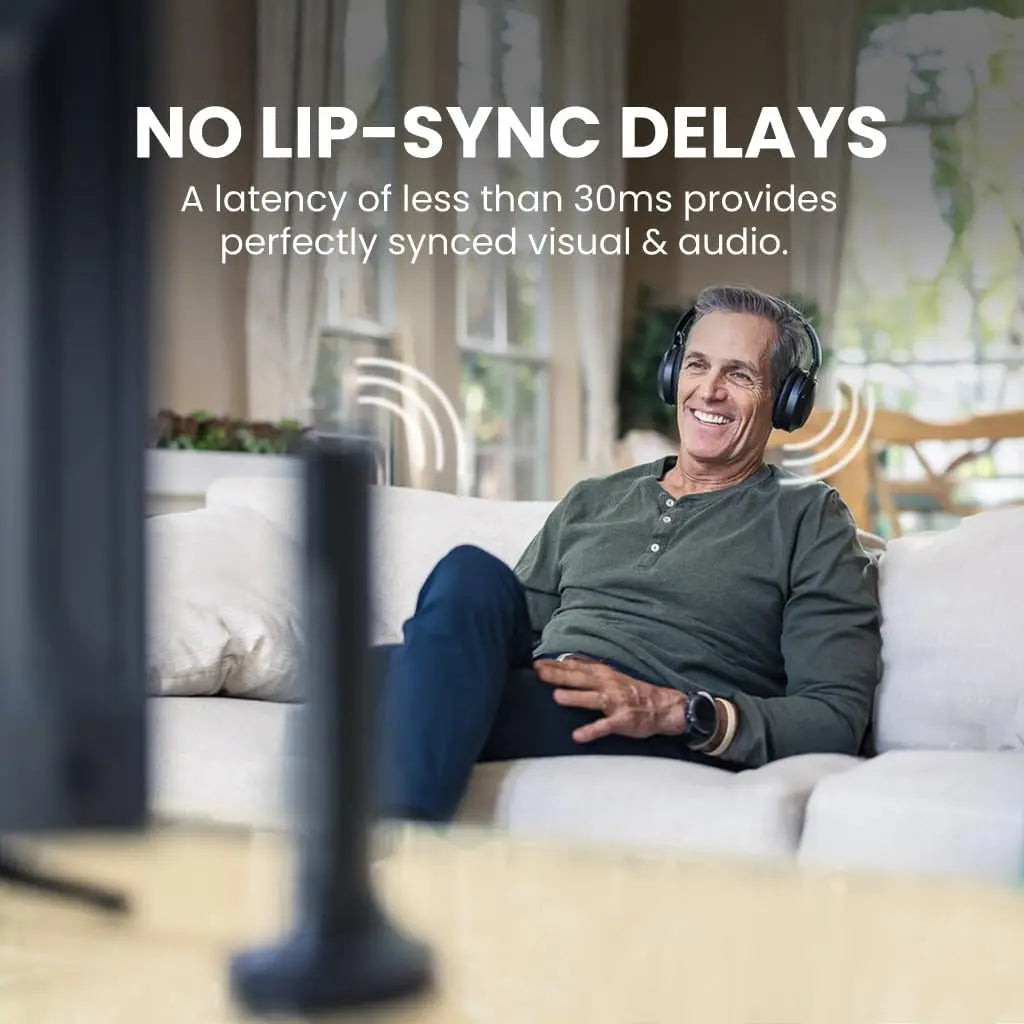 Wireless TV Headphones with Clear Dialogue & Volume Boost, Optical Soundbar Passthrough, Charging Base
