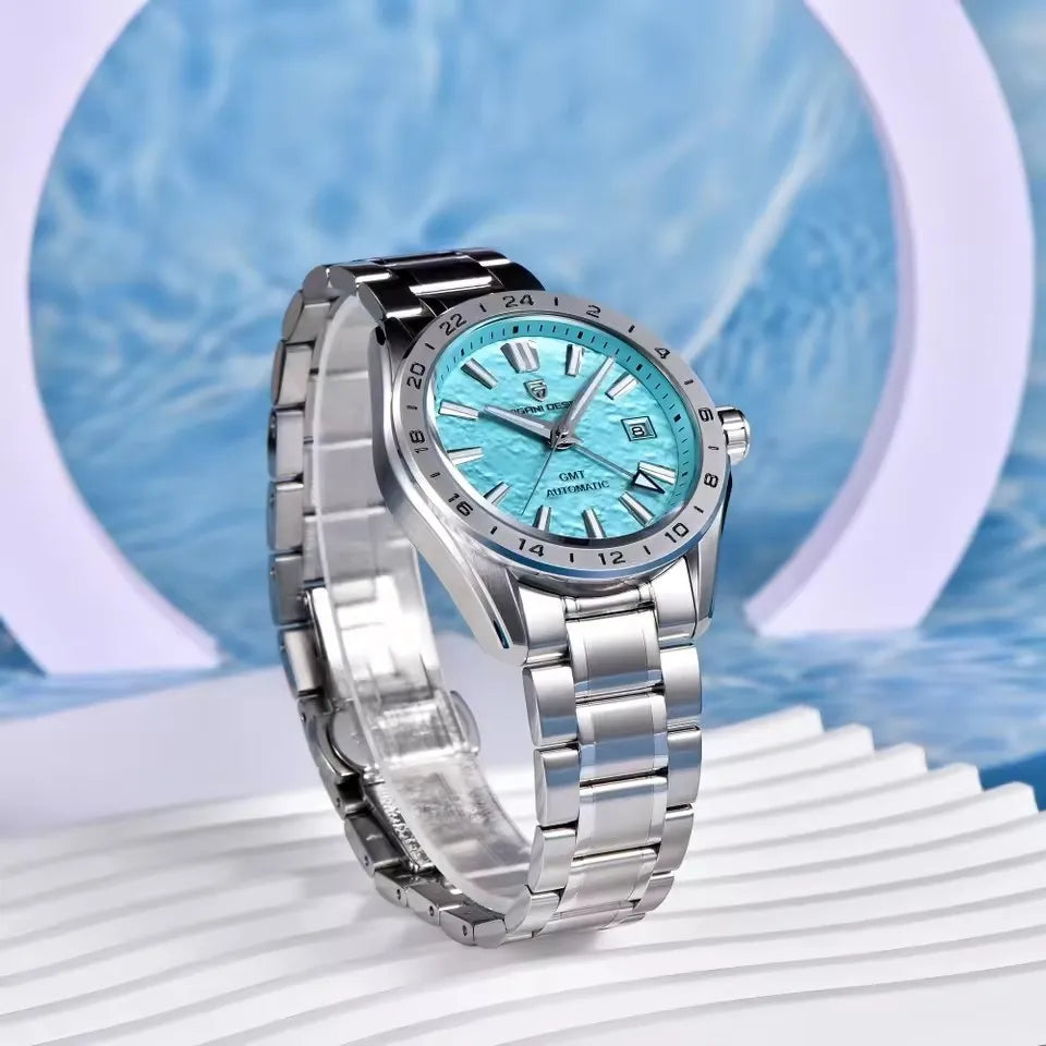 PAGANI DESIGN 39MM New GMT Sky blue dial Luxury Men Mechanical Watch Water Resistance Sapphire Glass Automatic watches for men