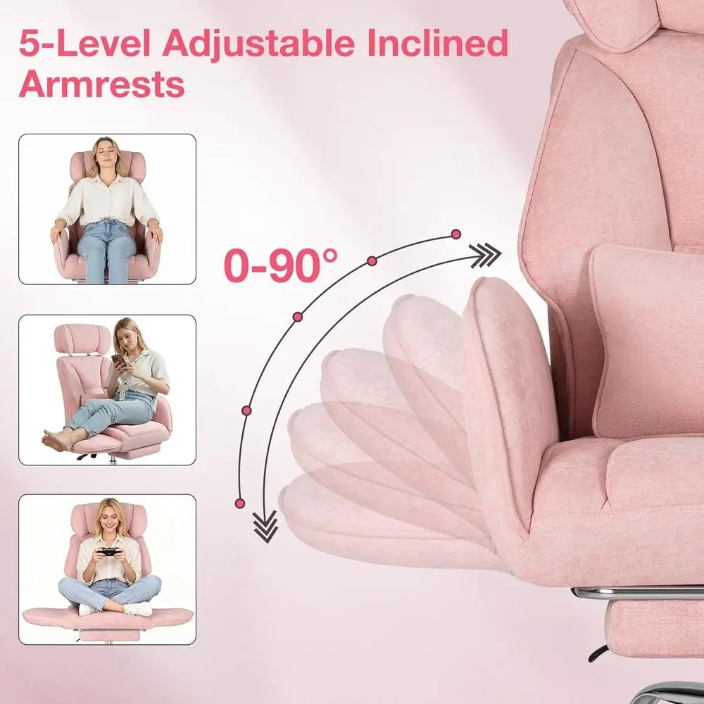 Ergonomic Office Chair with Wheels, Reversible Armrests, and Wide Seat for Comfortable Desk Use, Gaming, Reading, or Working (Pi