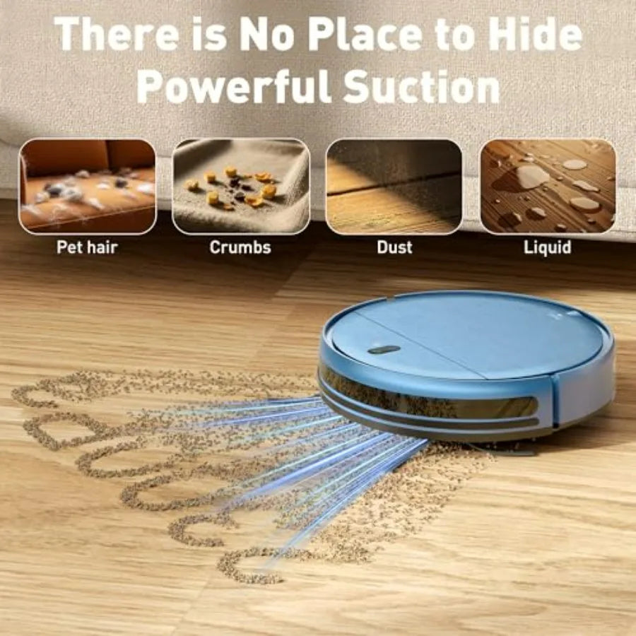 Robot Vacuum and Mop Combo for Pet Hair on Carpets and Hard Surfaces, Slim Self-Charging 2-in-1 Floor Cleaner with Strong Sucti