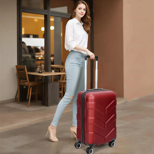 3 Piece Hardside Luggage Set with Spinner Wheels, TSA Lock, Expandable Lightweight Travel Suitcase for Women, Burgundy