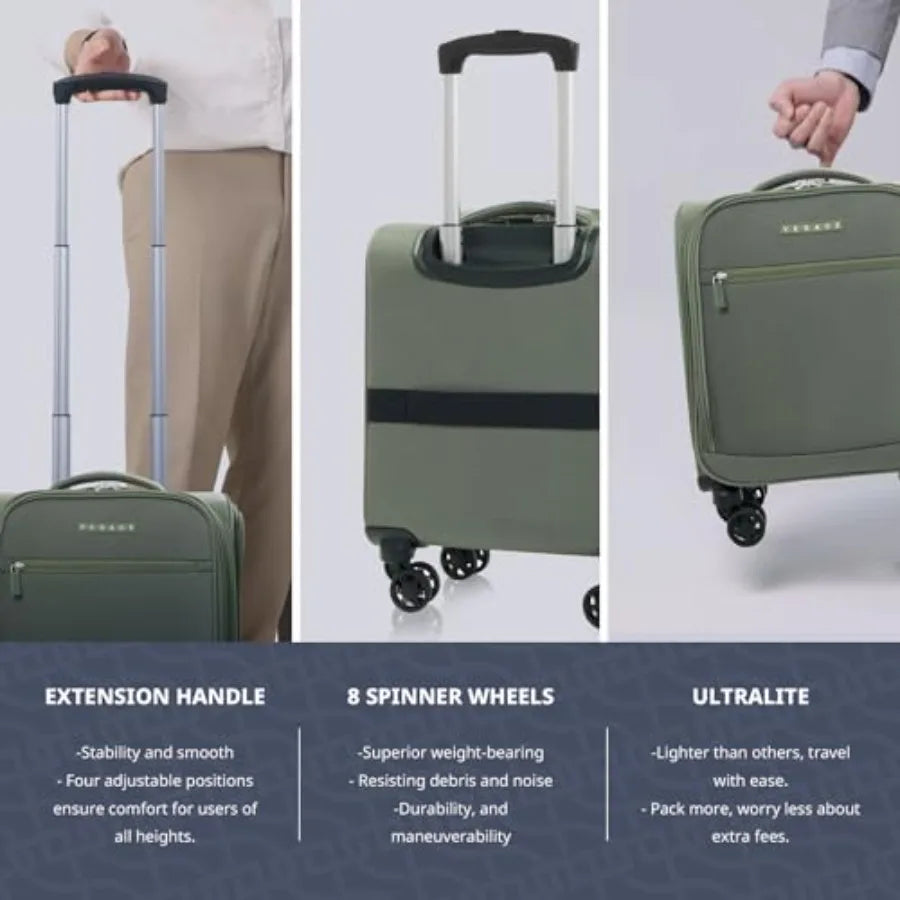 Verage Underseat Carry On Luggage with Wheels14.5-Inch Spinner Small Suitcase Softside Lightweight Travel Bag for Men and Women