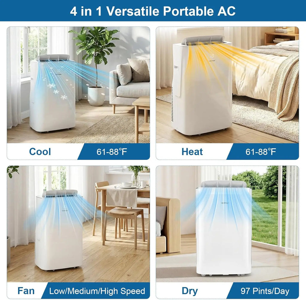 Heating Unit w/Fan, Dehumidifier, Auto Swing, Sleep Mode, 24H Timer, Remote Control & Window Kit, Cool Up to 750 Sq.Ft
