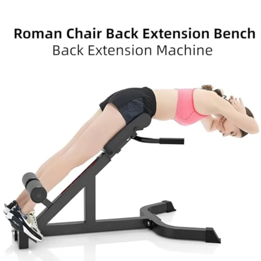 Adjustable Back Roman Chair Hyperextension Bench for Home Gym Abs and Glute Workout Equipment in Black Steel with Durable Foam