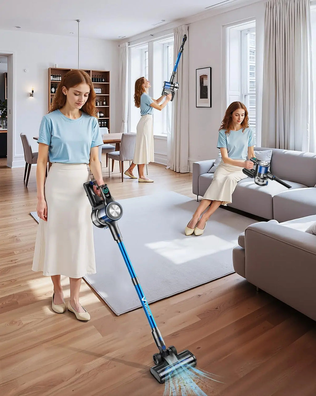 8-in-1 Cordless Stick Vacuum Cleaner with 3 Suction Modes, 45mins Runtime, Rechargeable for Home Pet Hair Carpet Hard Floor