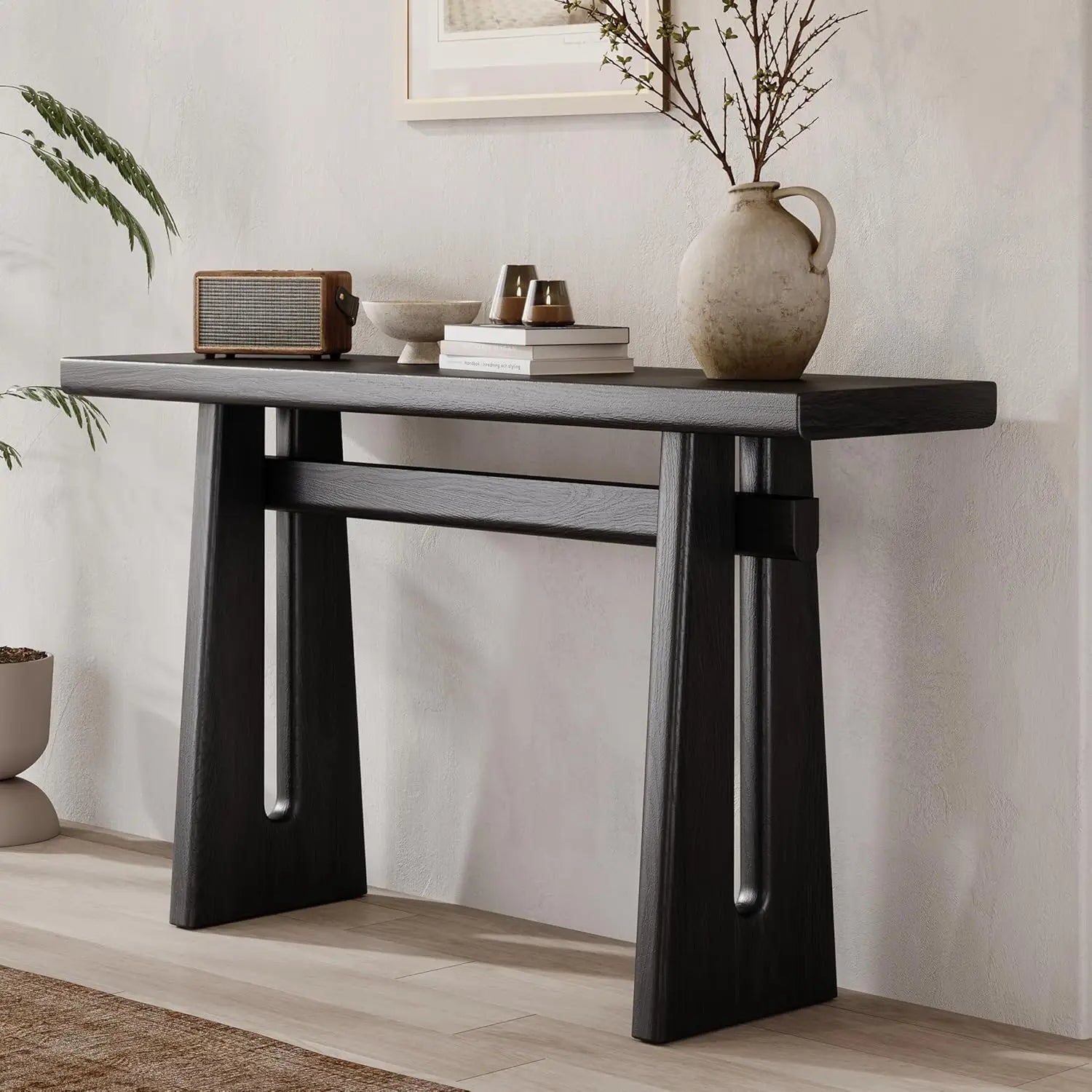 V-Shaped Base Console Table Natural Wood Veneer Entryway Hallway Living Room 59.8" W X 14.2" D X 33.8" H, Customized