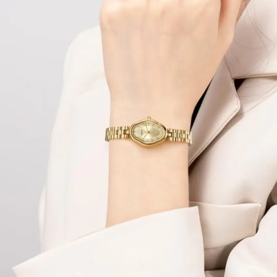 Watches for Women Dainty Ladies Quartz Watch Vintage Copper Mirrors Shape Japanese Quartz Movement 3ATM Waterproof Fashion Fema