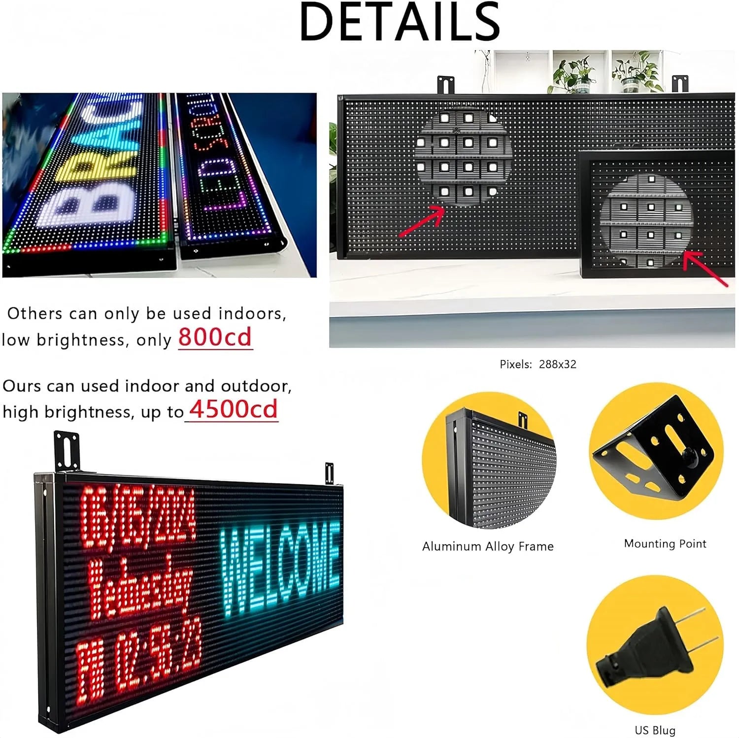 P10 Semi-Outdoor Programmable Scrolling LED Sign WiFi Control LED Digital Display Screen Message Board, RGB 115’’x14’’ Open Sign
