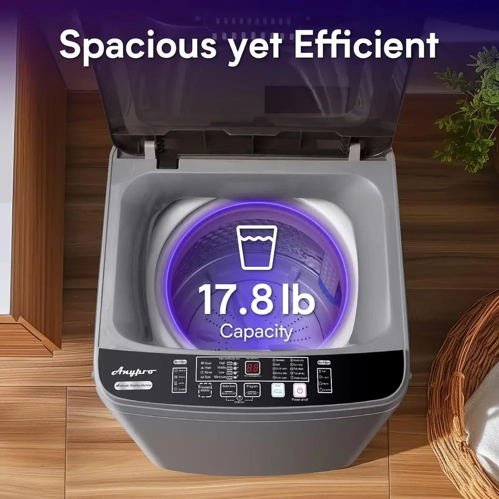 Compact 17.8lbs Automatic Washer and Spinner Combo with 10 Programs and 8 Water Levels, Ideal for RV, Dorm, and Home Laundry, Gr