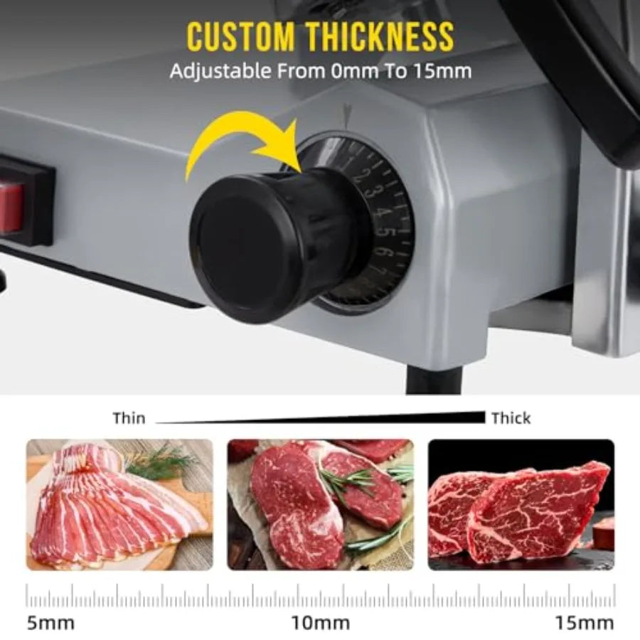 10 Inch Electric Meat Slicer 670W Dual Power Fully Automatic Food Slicer with Stainless Steel Blade 0-16mm Adjustable Thickness