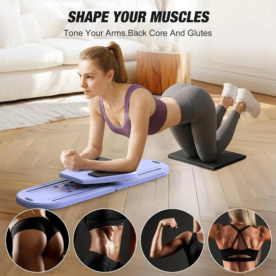 WARMOUNTS Pilates Board for Home Workout 7-in-1 Multifunctional Pilates Reformer Set with Timer Portable Foldable Equipment for