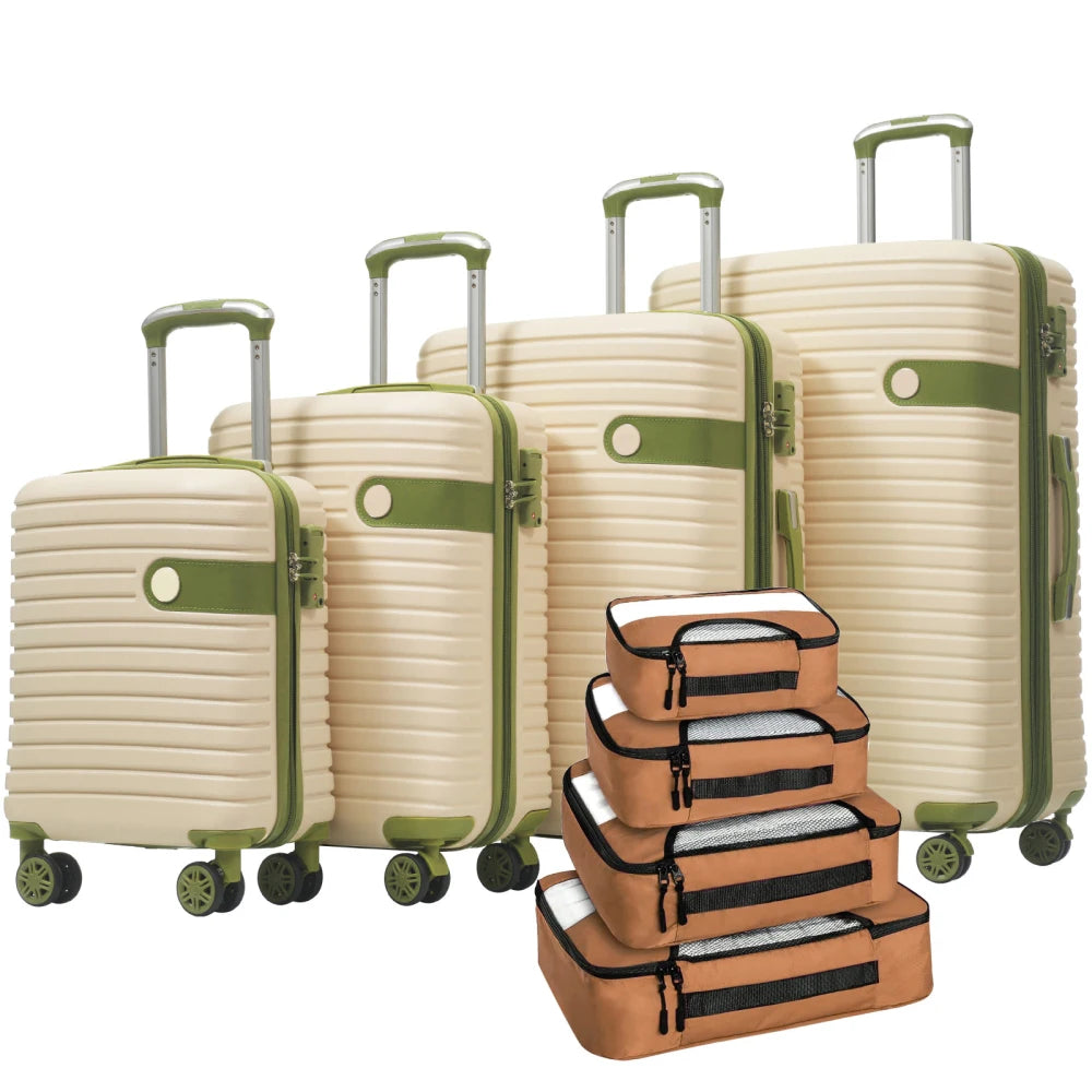 Suitcase Set, ABS Hard Shell Lightweight Expandable Travel Luggage with 4 Packing Cubes, TSA Lock, Spinner Wheels (16/20/24/28)