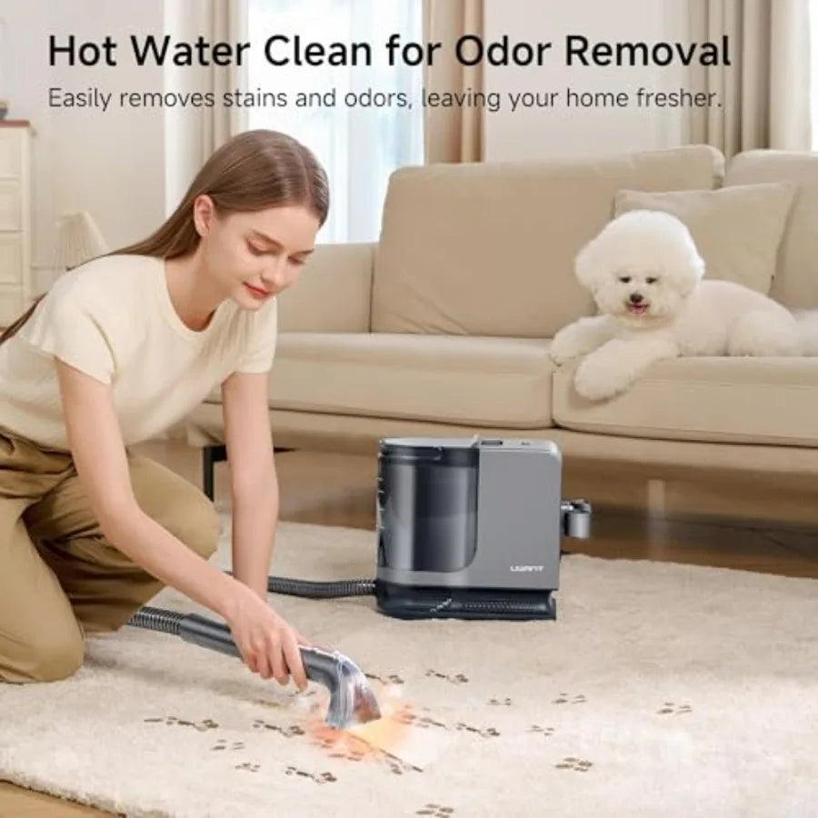 Portable Steam Carpet Cleaner 18Kpa with Hot Water for Cars Couch Furniture Upholstery Cleaning Tools and Solution in Black