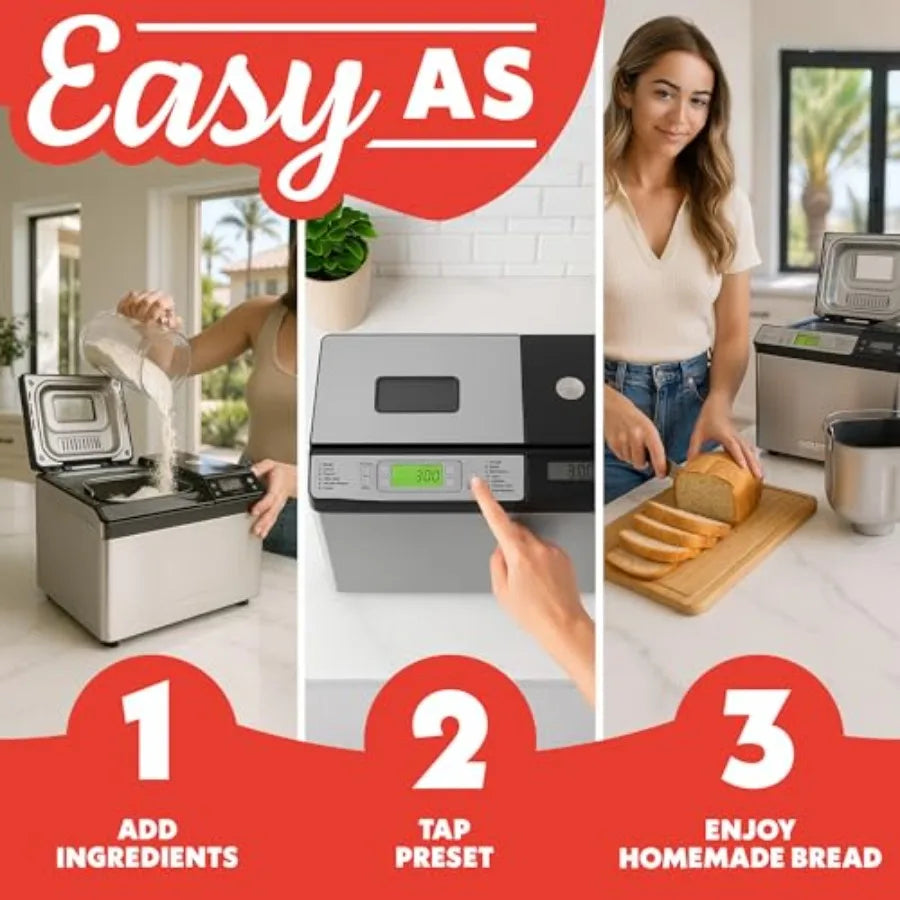 Bread Maker 2 LB Loaf Capacity with 13 Presets Jam Mode Automatic Ingredient Dispenser Customizable Crust Options Keep Warm Del