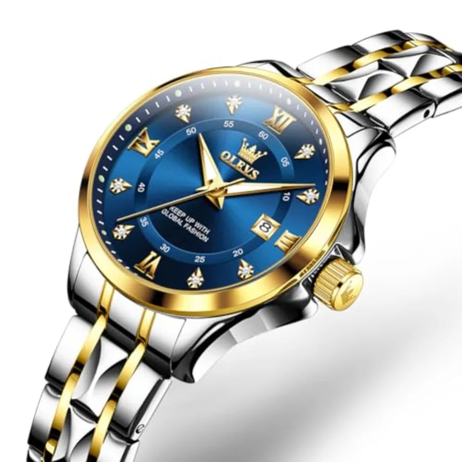 OLEVS Luxury Diamond Small Female Watches - Stainless Steel Bracelet, Waterproof Business Dress Analog Lumius Date Ladies Watch