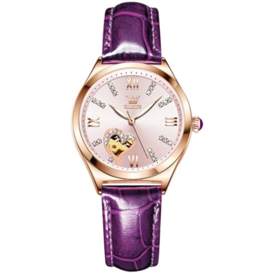 Watches for Women Automatic Ladies Watch Mechanical Leather Strap Self-Winding Diamond dial Waterproof