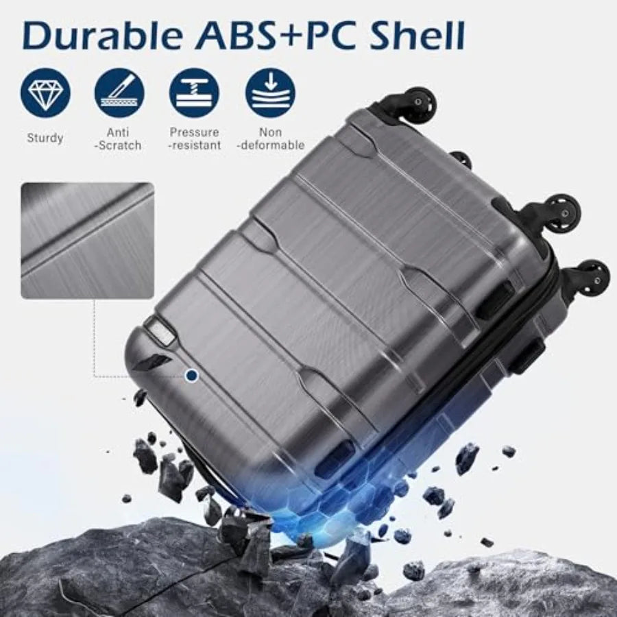 Expandable Large Checked Luggage Hardside PC+ABS Suitcase with TSA Lock Lightweight Rolling Carry On with Spinner Wheels for Tr