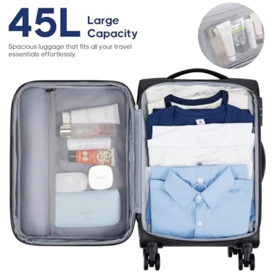 Softside Expandable Carry On Luggage 22x14x9 Airline Approved 20 Inch Suitcase with Wheels and TSA Lock Travel Suitcase with 4-