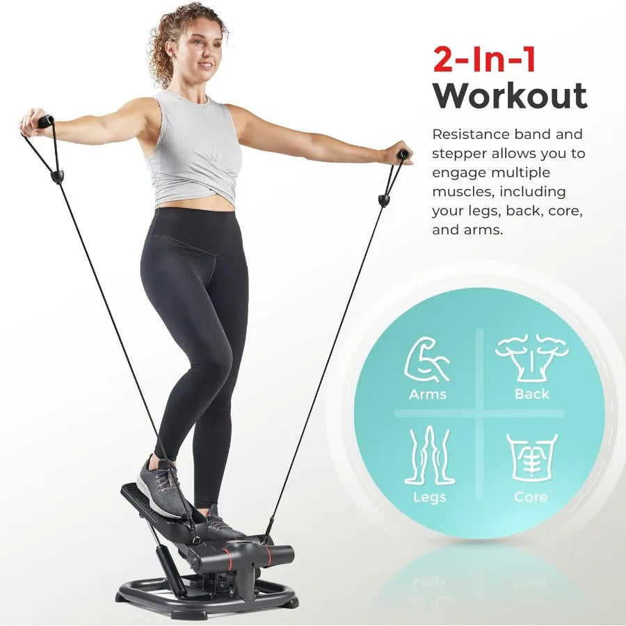 2-in-1 Premium Power Stepper with Resistance Bands, Low-Impact Cardio, Space-Saving, Height-Adjustable, with Enhanced Bluetooth