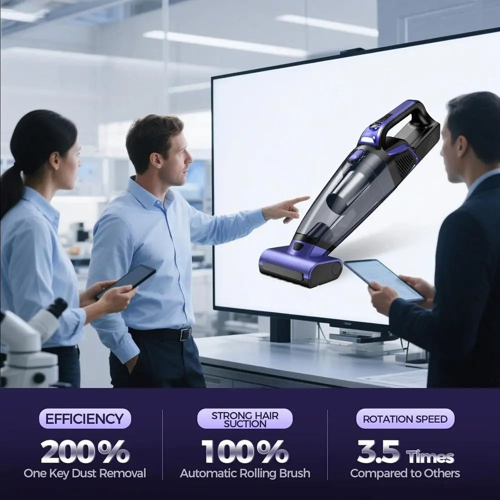 High Power 20000PA Cordless Vacuum Cleaner with Motorized Brush, LED Light, Rechargeable for Car, Home, and Office Use