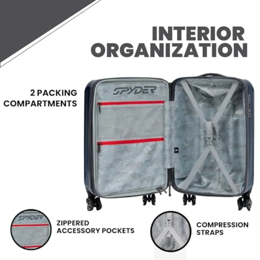 25 Inch Expandable Hardside Checked Suitcase with 360 Spinner Wheels TSA Approved Lock in Black for Travel and Business