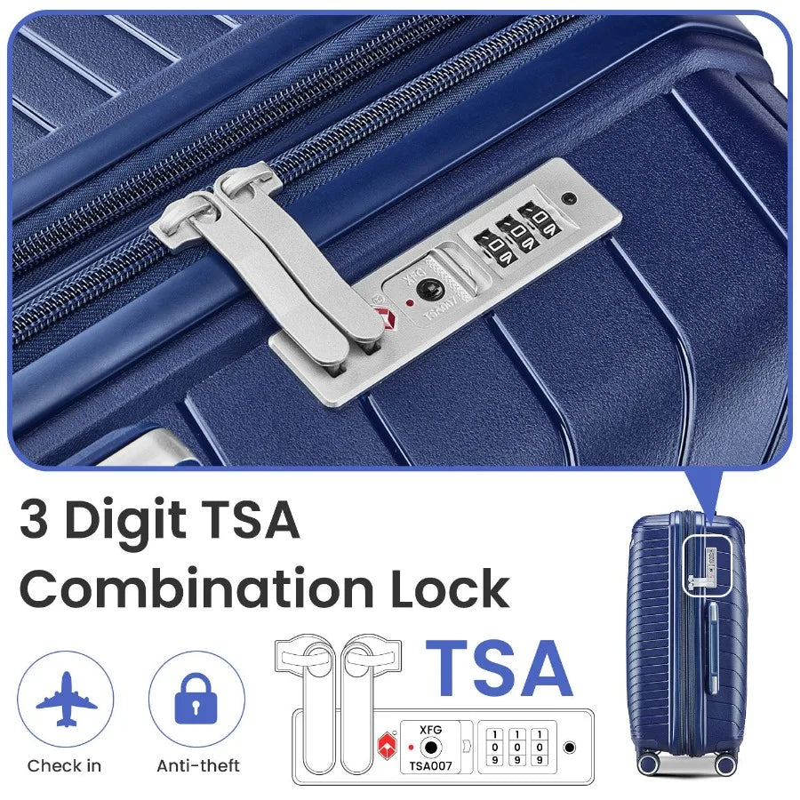 Travel luggage set: 4-piece expandable lightweight suitcases 14/20/24/28 inch , PP material, black, 360 mute spinner wheels, TS
