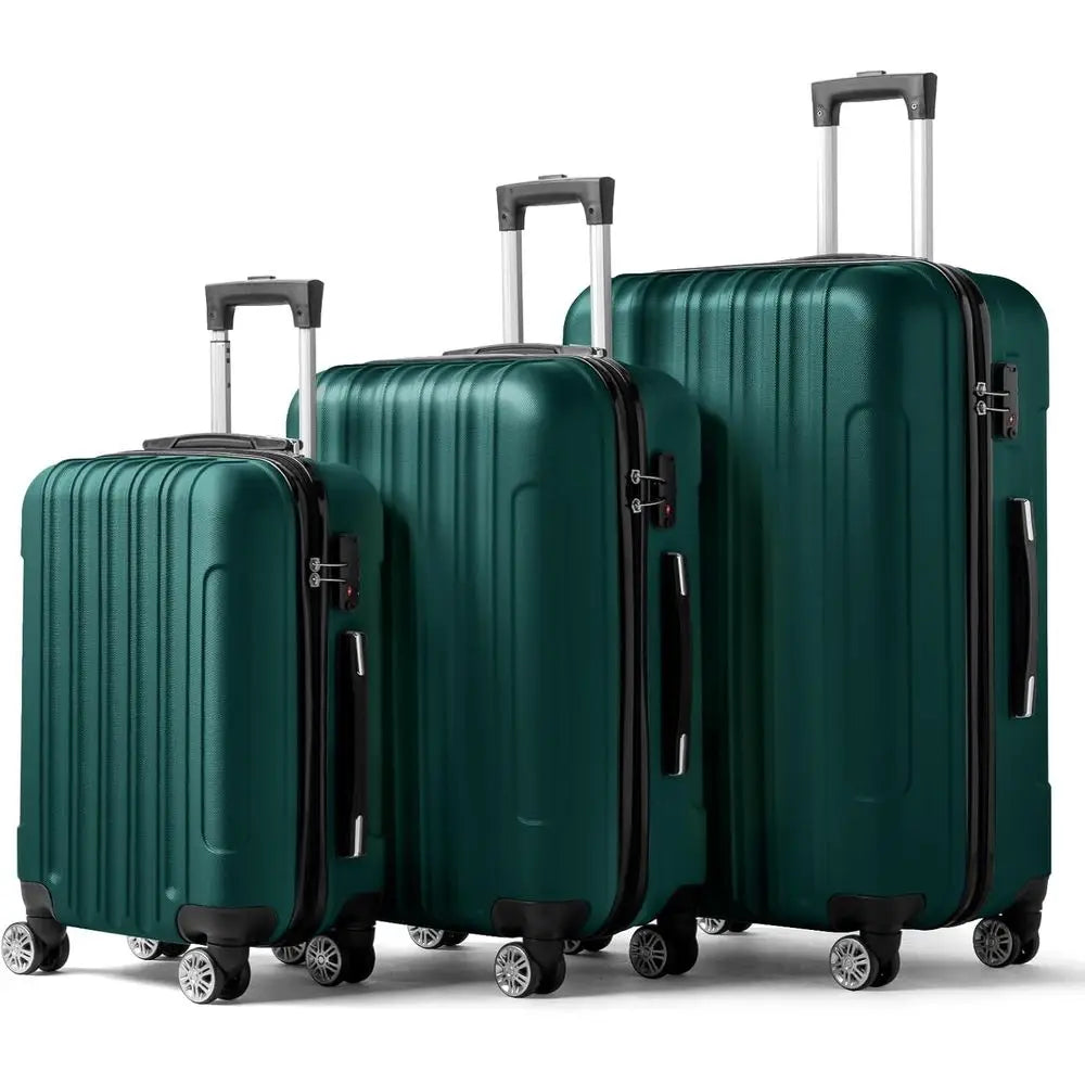 3-Piece Hardshell Luggage Set with Spinner Wheels & TSA Lock, Lightweight ABS, Green, 20/24/28 inches