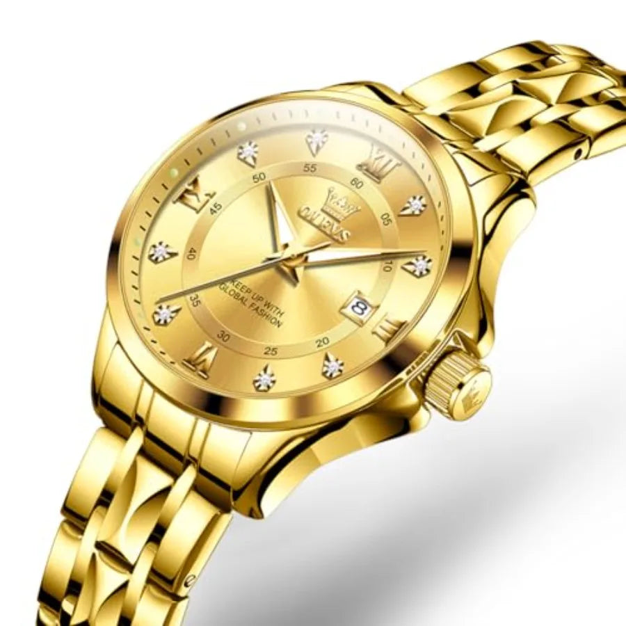 OLEVS Luxury Diamond Small Female Watches - Stainless Steel Bracelet, Waterproof Business Dress Analog Lumius Date Ladies Watch