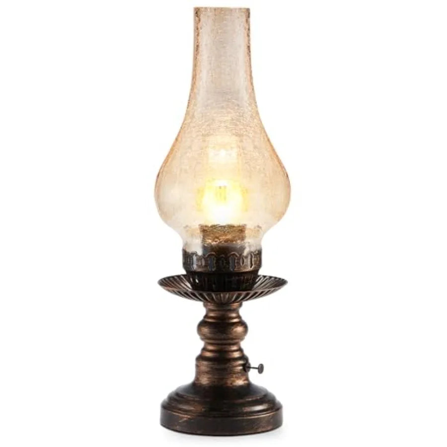 Vintage Rechargeable Cordless Table Lamp with Dimmer and Touch Control, Small Battery Powered Lights, Amber Hand-Blown Glass Re