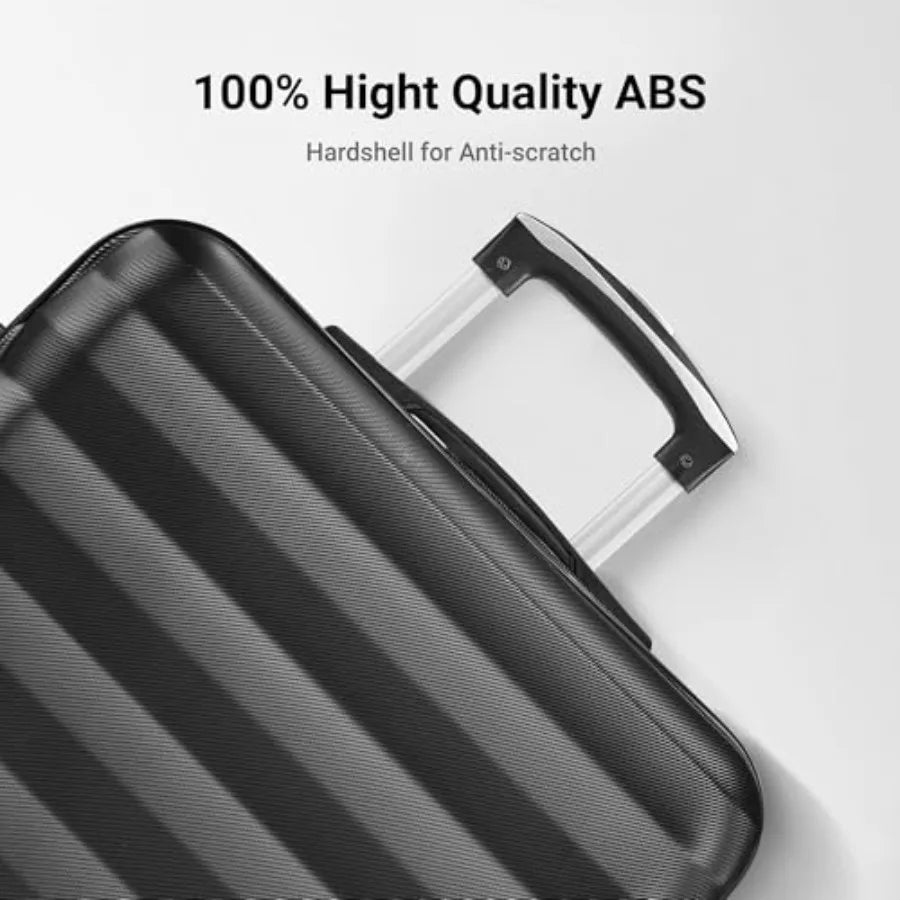 3 Piece Luggage Sets ABS Hardshell Suitcase with Spinner Wheels in Black with 6PC Packing Bags for Travel and Business Use