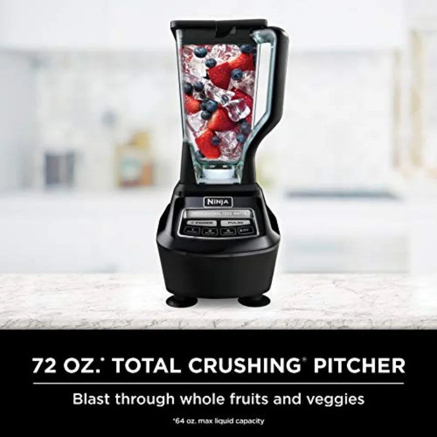 Mega Kitchen System 1500W 72 oz Full-Size Blender 8-Cup Food Processor with 2 16 oz Cups Black BL770