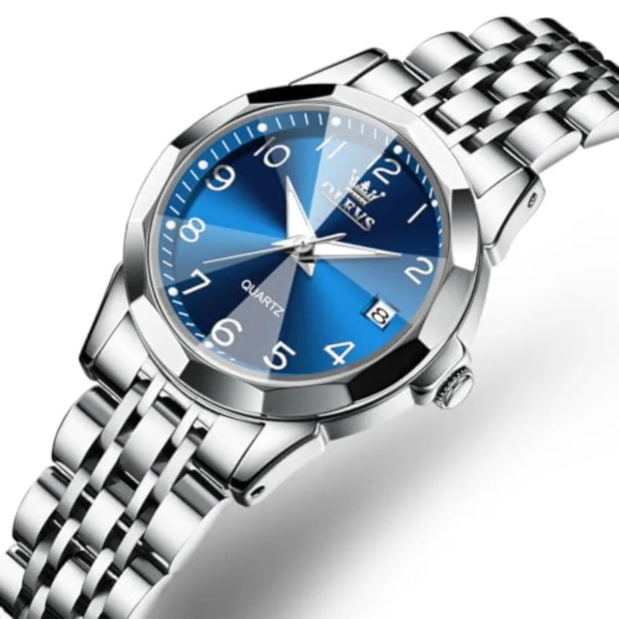 OLEVS Womens Watch Classic Dress Number Female Watches for Ladies Analog Quartz Stainless Steel Waterproof Lumius Day Date Two