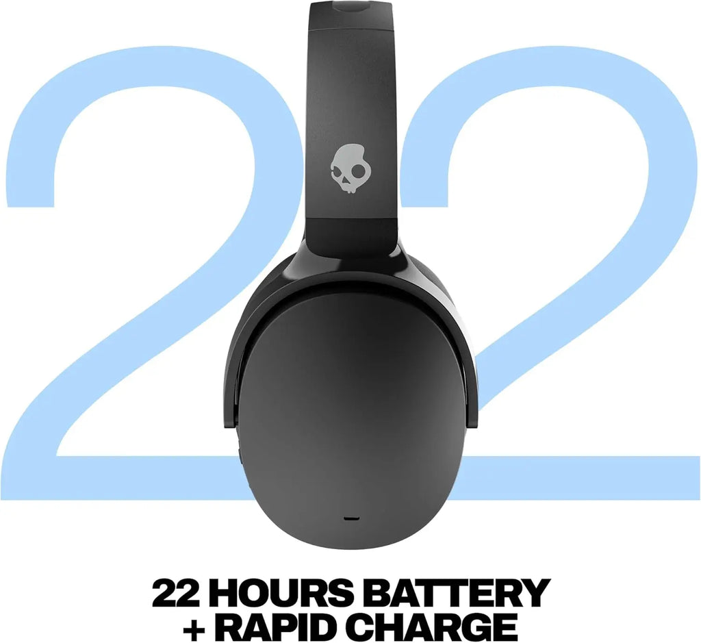 Wireless Over-Ear Bluetooth Headphones with Active Noise Cancelling, 22 Hrs Battery, Foldable Lightweight Design - True Black