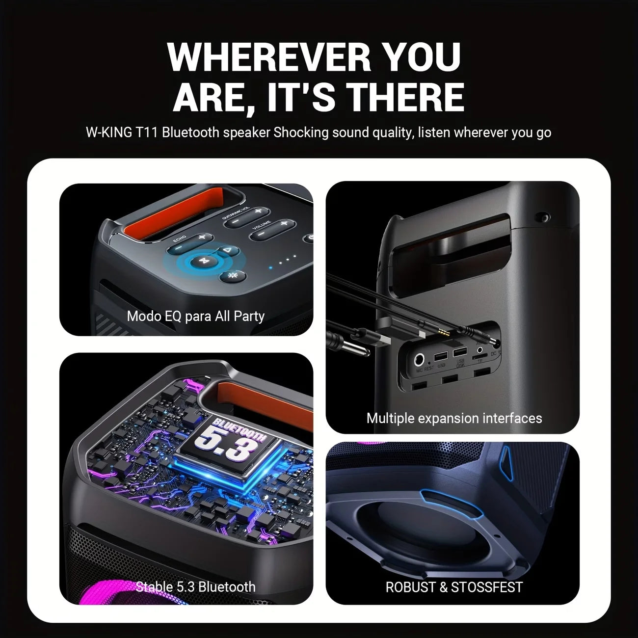 W-KING 120W Wireless Speaker Bluetooth Portable With Built-in Power Bank Charge For Phone, Powerful Speaker With Subwoofer
