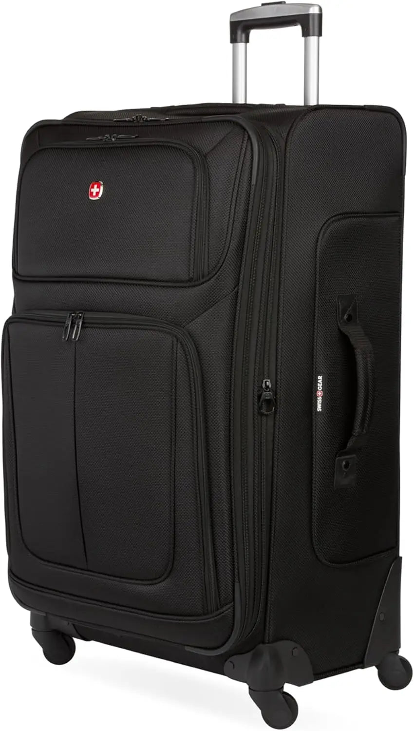 Expandable Spinner Luggage, Durable Lightweight Travel Suitcase, Black, Checked-Large 29-Inch